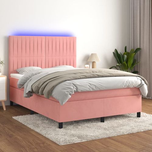 Vidaxl Sommier Tapissier Avec Matelas Et Led Rose 140x190 Cm Velours