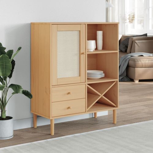 Vidaxl Buffet Senja Aspect Rotin Marron 90x40x112cm Bois Massif De Pin