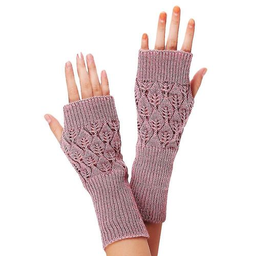 Gants Longs Tricotés Sans Doigts Pour Femmes, Mitaines Ajourées Avec Bras, Rose, Hiver