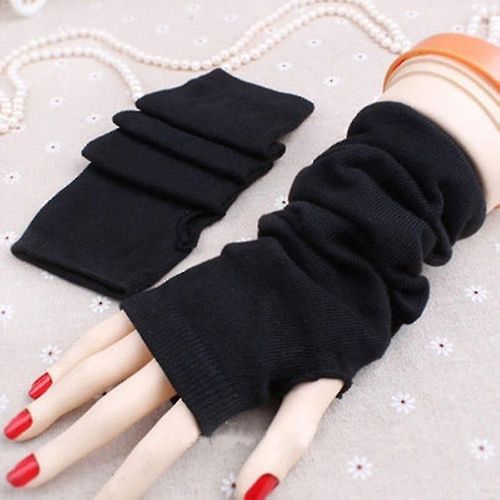 Femmes Hiver Poignet Plus Chaud Longs Gants Extensibles Sans Doigts Manches Mitaines Noir
