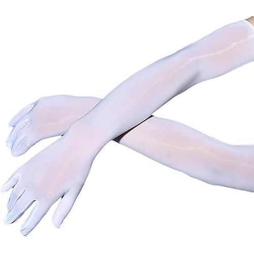 Gants Ultra-Minces Discothèque Danse Gants Longs Accessoires De Fête Gants En Tulle Doigt Complet Gants De Velours D'été Gants Longs Fins Blanc