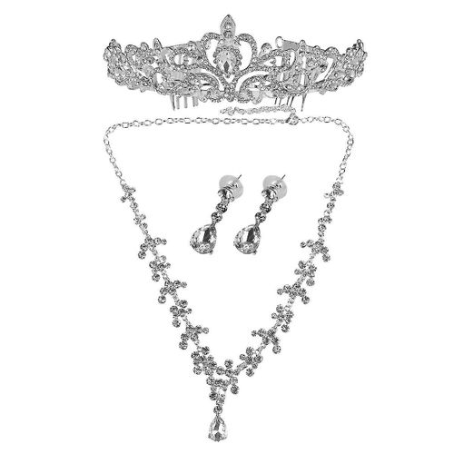 Ensemble De Bijoux De Mariage, Collier, Diadème En Strass, Boucles D'oreilles