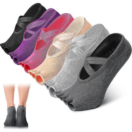 Paires De Chaussettes De Yoga, Chaussettes De Ballet À Barre De Pilates Sans Orteils, Chaussettes À Poignée Demi-Orteil, Chaussettes D'entraînement Élastiques Multicolores