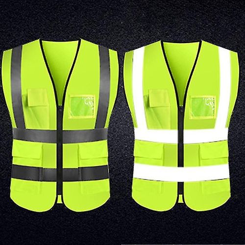 Gilet Réfléchissant À Fermeture Éclair Pour Hommes, Gilet Haute Visibilité, Veste De Travail De Sécurité, Manteau, Vêtements De Travail, L Jaune