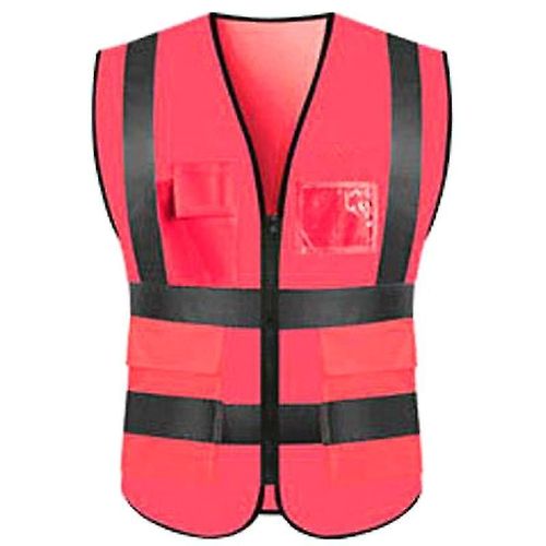 Gilet Réfléchissant À Fermeture Éclair Pour Hommes, Gilet Haute Visibilité, Veste De Travail De Sécurité, Manteau, Vêtements De Travail, L Rouge