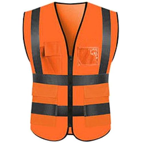 Gilet Réfléchissant À Fermeture Éclair Pour Hommes, Gilet Haute Visibilité, Veste De Travail De Sécurité, Manteau, Vêtements De Travail, Couleur Orange L