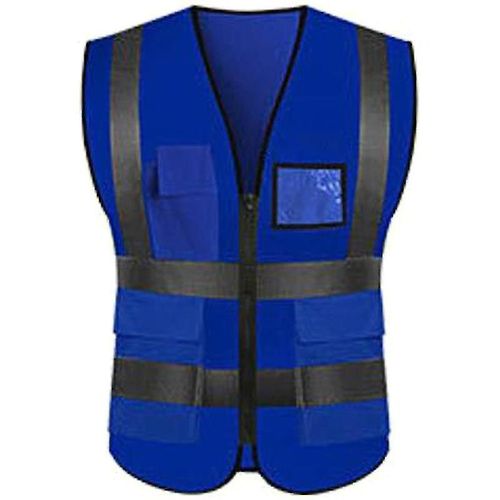 Gilet Réfléchissant À Fermeture Éclair Pour Hommes, Gilet Haute Visibilité, Veste De Travail De Sécurité, Manteau, Vêtements De Travail 2xl Bleu