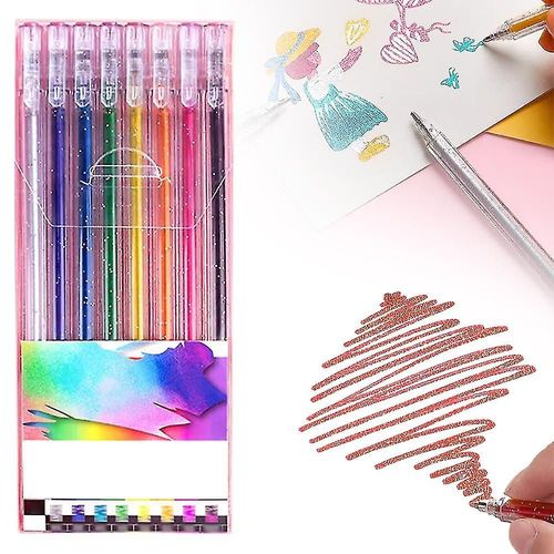 Ensemble De Stylos Gel Uniques, 8/12/18 Couleurs, Stylos Gel Néon À Paillettes Pastel, 8 Couleurs