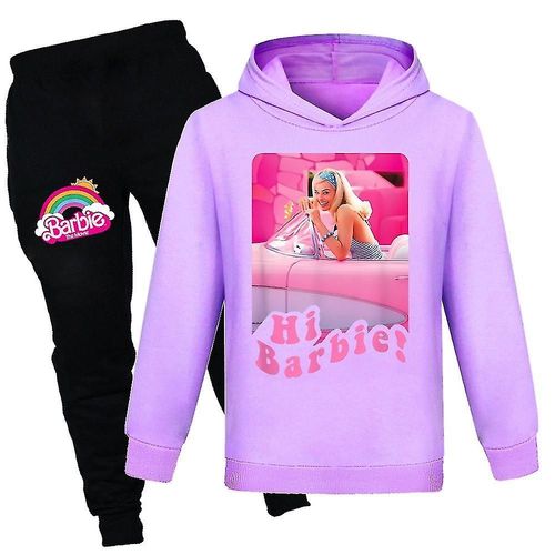 7-14 ans Enfants Filles Barbie Imprimé Pull À Capuche Et Pantalon De Survêtement 2 Pièces Tenue Ensemble Jogging Survêtement Sweat Ensemble 7-8 ans Violet