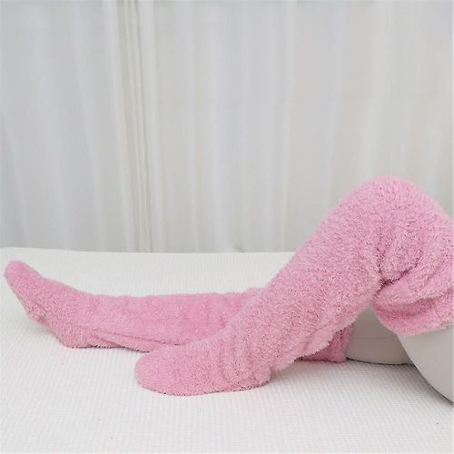 Chaussettes Hautes En Peluche Pour Femmes, Pantoufles En Peluche Douces Et Confortables, Bas En Fourrure, Longues Jambes, Chaudes, Hiver, Maison, Chaussettes De Couchage En Polaire, Rose