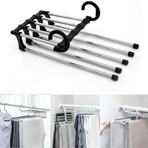 Support de rangement multifonctionnel 5 en 1 pour pantalons, réglable, étagère de rangement pour cravates, organisateur de placard, cintre pour vêtements en acier inoxydable