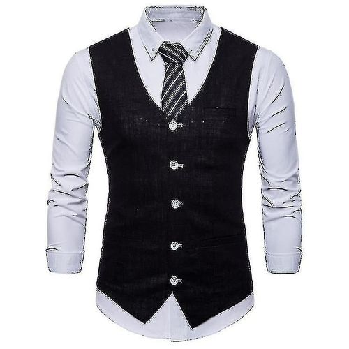 Gilet Simple Boutonnage Couleur Unie Pour Hommes Xl Noir