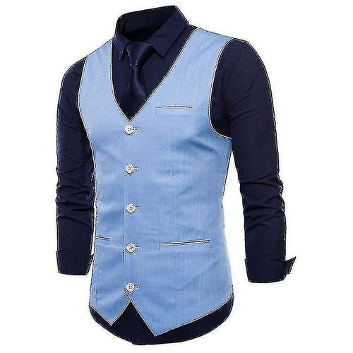 Gilet Homme Couleur Unie Simple Boutonnage Xl Bleu