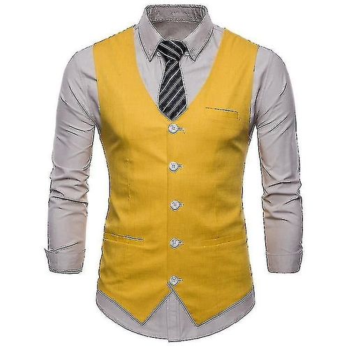 Gilet Simple Boutonnage Couleur Unie Pour Hommes Xl Jaune