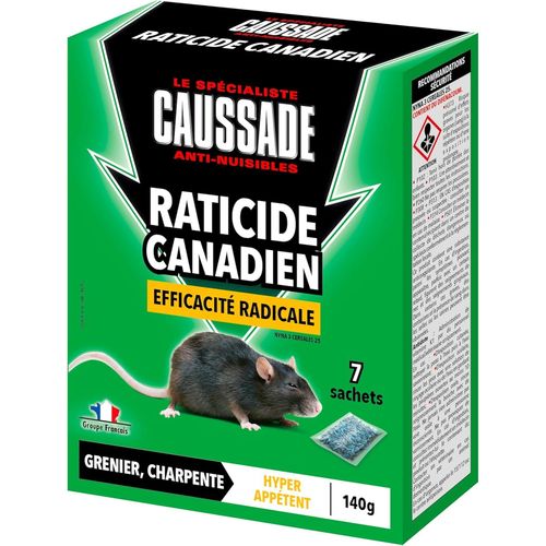 Kalanka-Caussade Raticide Canadien - Anti Rats - Efficacité Radicale - Lieux Secs ¿ 7 Sachets Céréales - Spécial Rats Résistants - Prêt À L'emploi - Une Ingestion Suffit - Fabriqué En France ¿ 140g C 