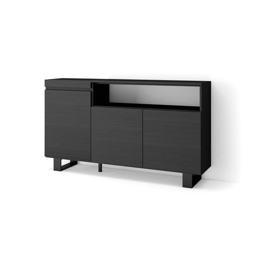 Buffet Salon Et Cuisine, Meuble De Rangement, Commode, 150x87x35cm, 3 Portes, Design Industriel, Style Moderne, Noirs