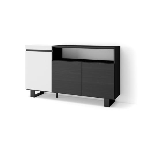 Buffet Salon Et Cuisine, Meuble De Rangement, Commode, 150x87x35cm, 3 Portes, Design Industriel, Style Moderne, Blanc Et Noir