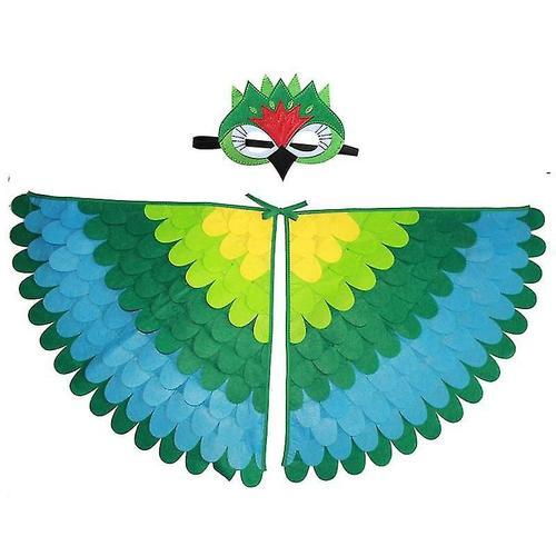 Ensemble De Costumes D'ailes D'oiseaux, Cape De Perroquet De Paon D'halloween Avec Masque En Feutre, Déguisement Pour Enfants
