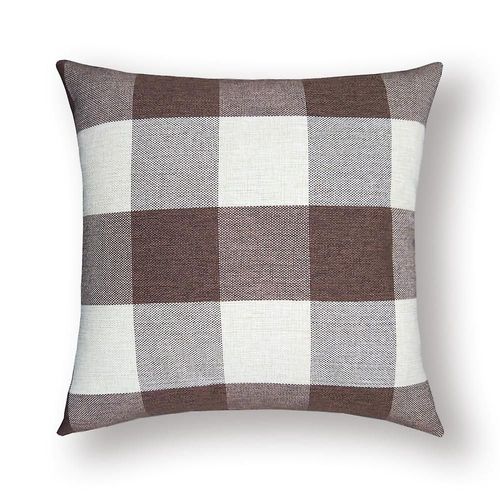 Lot De 2 Housses De Coussin Carrées Décoratives En Lin À Carreaux, 45x45 Cm