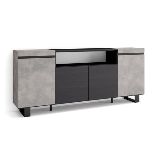 Buffet Salon Et Cuisine, Meuble De Rangement, Commode, 200x87x35cm, 4 Portes, Design Industriel, Style Moderne, Ciment