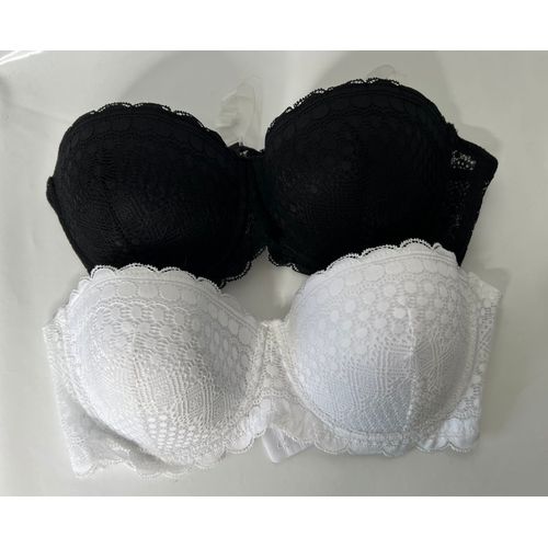 2 Soutien-Gorge En Dentelle À Armature Avec Sangles Transparentes Marque : Achat Shein, Taille : 85c = Eu 100c, Couleur Un Noir, Un Blanc