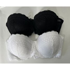2 Soutien-Gorge En Dentelle À Armature Avec Sangles Transparentes Marque : Achat Shein, Taille : 85c = Eu 100c,  Couleur Un Noir, Un Blanc