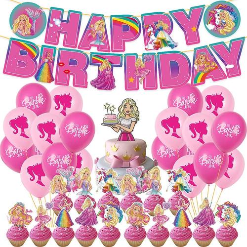 Barbie thème filles princesse fête d'anniversaire décoration ballon décoration de gâteau ensemble de bannières