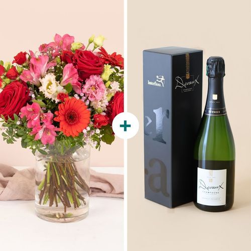 Bouquet Amour Floral Et Bouteille De Champagne - Interflora