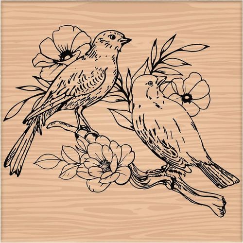 Tampon En Caoutchouc En Bois 2 Oiseaux D'amour Sur Des Fleurs Tampons Décoratifs En Bois Tampons En Caoutchouc Montés Sur Bois Vintage Pour La Fabrication De Cartes Bricolage Art Artisanat Scrapbooking Jour