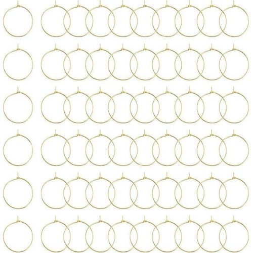 Lot De 60 Créoles En Plaqué Or 18 Carats Véritable, 30 Mm, Breloques En Verre De Vin, Calibre 21, Boucles D'oreilles Pendantes Rondes En Métal, Perles Pour Bijoux Diy