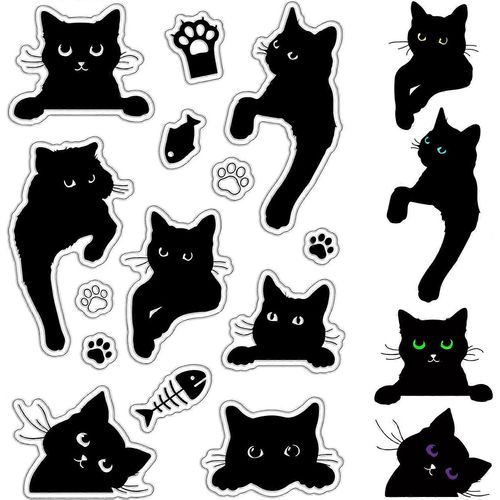 Tampons Transparents En Caoutchouc Motif Chats Noirs, Motif Patte De Chat, Motif Arête De Poisson, Réutilisables, En Silicone, Style Vintage, Pour Journal Intime, Fabrication De Cartes, Décoration, Bricolage, Scrapbooking