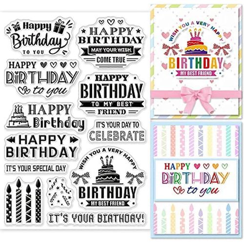 Tampons Transparents « Joyeux Anniversaire », Tampons En Caoutchouc Transparents, Mots, Bougies, Bannières, Pour Scrapbooking, Fabrication De Cartes D'anniversaire, Décoration, Papier