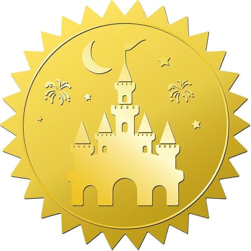 Lot De 408 Autocollants Ronds En Feuille D'or, Motif Château De 5 Cm, En Relief, Pour Enveloppes, Pétards, Lune, Certificats, Médailles