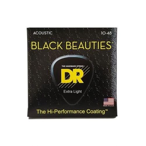 Dr Bka-10 - Black Beauties - Black, Jeu Guitare Acoustique, Extra Light 10-48