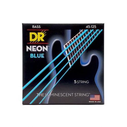 Dr Nbb5-45 - Hi-Def Neon - Blue, Jeu Guitare Basse, 5 Cordes Medium 45-125