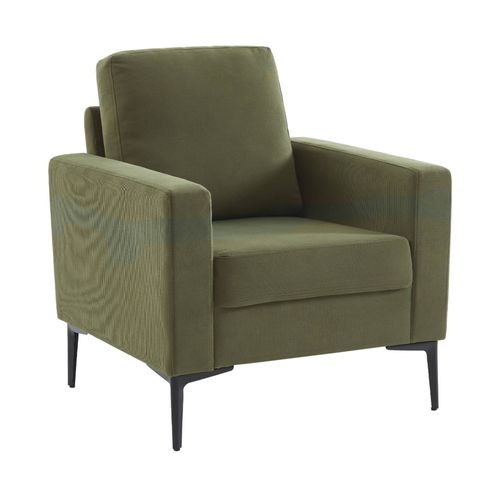 Fauteuil En Velours Côtelé Kaki Bjorn Canapé 1 Place Fixe Droit Pieds Métal
