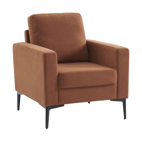 Fauteuil En Velours Côtelé Terracotta - Bjorn - Canapé 1 Place Fixe Droit Pieds Métal