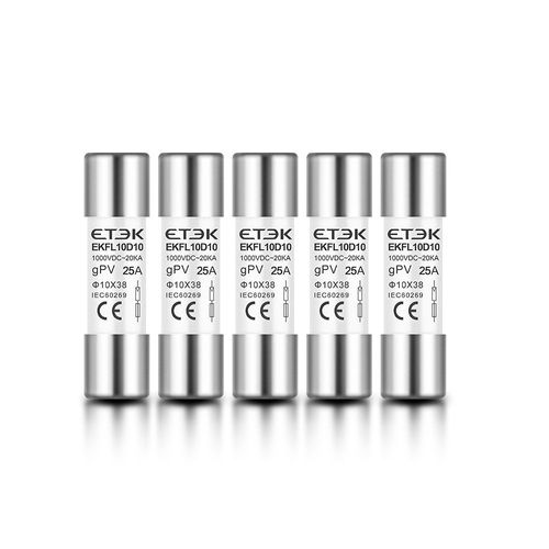 lien de fusible PV 10x38mm,1000VDC,céramique à action rapide CE/TUV pour boîtier de combinaison solaire EKFL-10D - Type 5PCS 25A