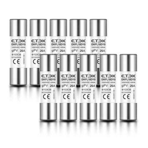 lien de fusible PV 10x38mm,1000VDC,céramique à action rapide CE/TUV pour boîtier de combinaison solaire EKFL-10D - Type 10PCS 25A