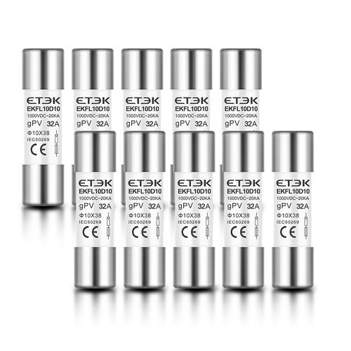 lien de fusible PV 10x38mm,1000VDC,céramique à action rapide CE/TUV pour boîtier de combinaison solaire EKFL-10D - Type 10PCS 32A