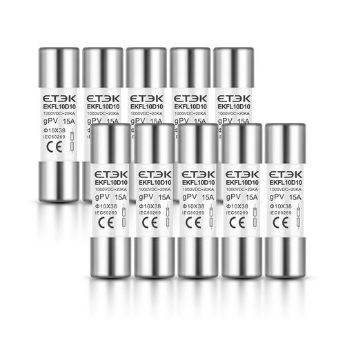 lien de fusible PV 10x38mm,1000VDC,céramique à action rapide CE/TUV pour boîtier de combinaison solaire EKFL-10D - Type 10PCS 15A