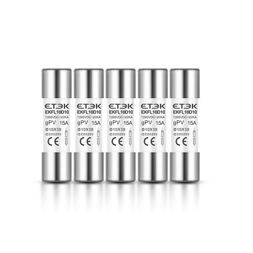 lien de fusible PV 10x38mm,1000VDC,céramique à action rapide CE/TUV pour boîtier de combinaison solaire EKFL-10D - Type 5PCS 15A