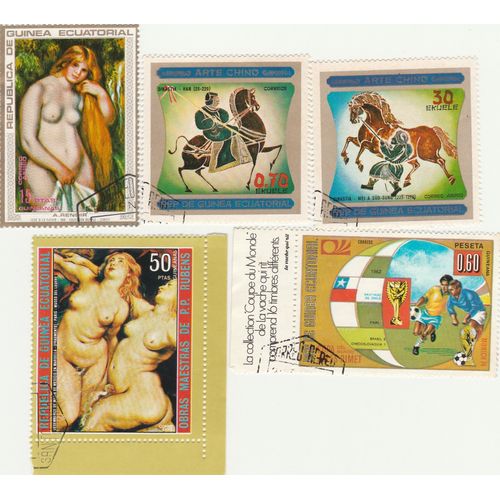5 Timbres Oblitérés De Guinée Equatoriale Emis Entre 1973 Et 1977
