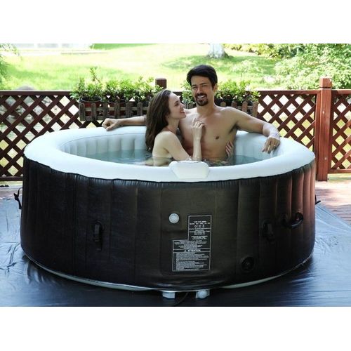 Spa Gonflable Rond AquaZendo 4 Places ¿ Bulles Relaxantes ¿ PVC Noir Élégant ¿ Installation Facile en Extérieur