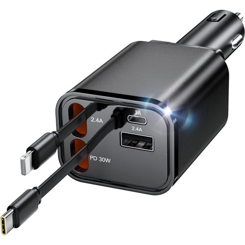 Eryi-Allume Cigare Usb C 60w [Câble Magique & Rebond Instantané], 4 En 1 Chargeur Allume Cigare Compatible Avec Iphone 16/Galaxy/[1330]
