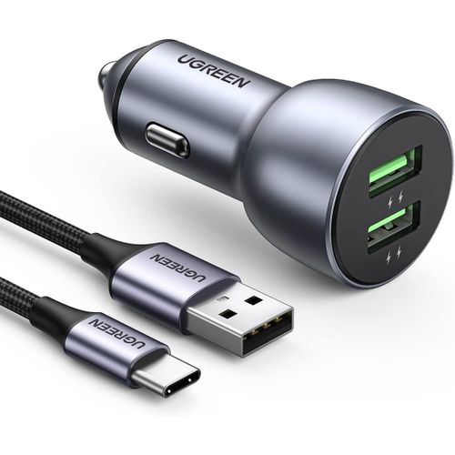 Eryi-Chargeur Allume Cigare Usb Qc 3.0 36w 2 Ports Chargeur Voiture Avec Câble Usb Type C Compatible Avec Iphone 14 Plus Pro Max [774]