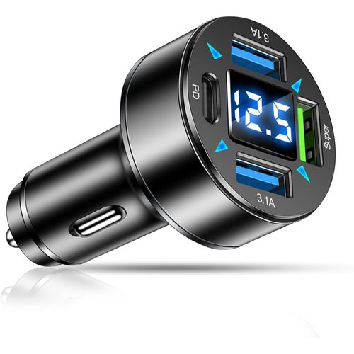 Eryi-4 Ports Chargeur Voiture Usb 66w, Chargeur Voiture Usb C Avec 4 Ports, Charge Rapide Pd 66w Et Qc3.0, Voltmètre Led Intégré,[1885]