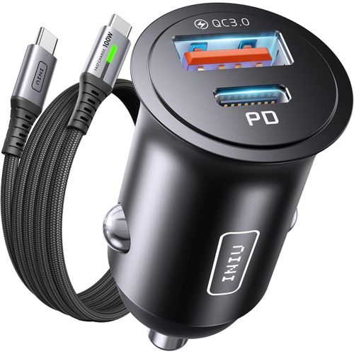Eryi-Allume Cigare Usb C, 2 Ports 60w Charge Rapide Chargeur Voiture Avec [1m] 100w Câble Qc 3.0 Type C, Prise Allume Cigare 12v [566]