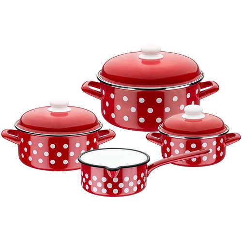 Gsw Stahlwaren Gmbh 7 Pièces Batterie De Cuisine, Émail, Rouge, 30 X 30 X 30 Cm