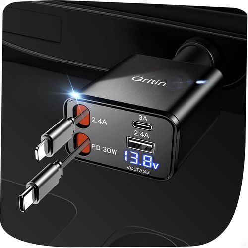 Eryi-Chargeur De Voiture Rétractable, Chargeur De Voiture 4 En 1 Charge Ultra Rapide 69w, 2 Câbles Rétractables Et Adaptateur À 2[838]